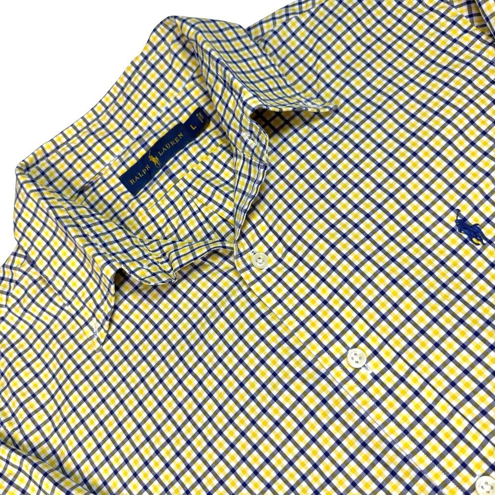 Ralph Lauren Men's Yellow and Blue Plaid Long Sleeve Button Down Shirt Size L